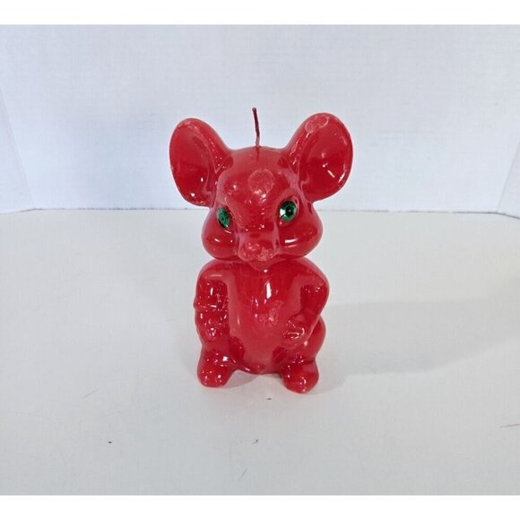 Unbranded Other - Vintage Candle Christmas Mouse Red With Green Sequin Eyes